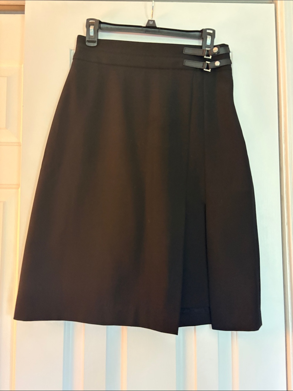 White House Black Market Black A-Line Skirt with Side Buckle Accents